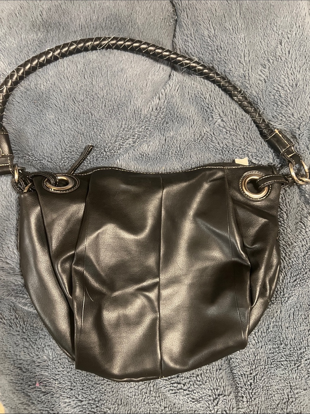 Black simulated Leather Shoulder Bag with Braided Strap